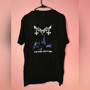 Gildan Black Short Sleeve Band Tee with White and Blue Graphic